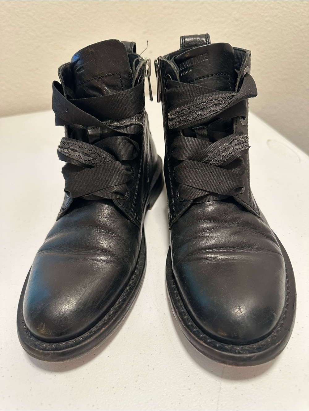 Zadig & Voltaire Laureen Roma Leather Combat Boots 40 Skull Feather